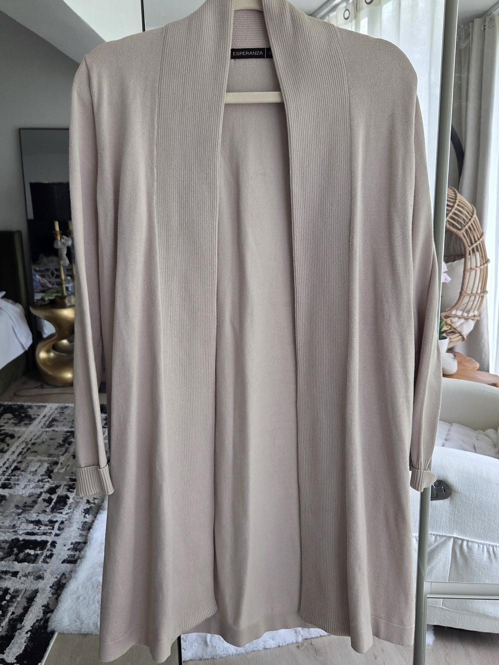 Open-Front Long Cardigan in Light Taupe